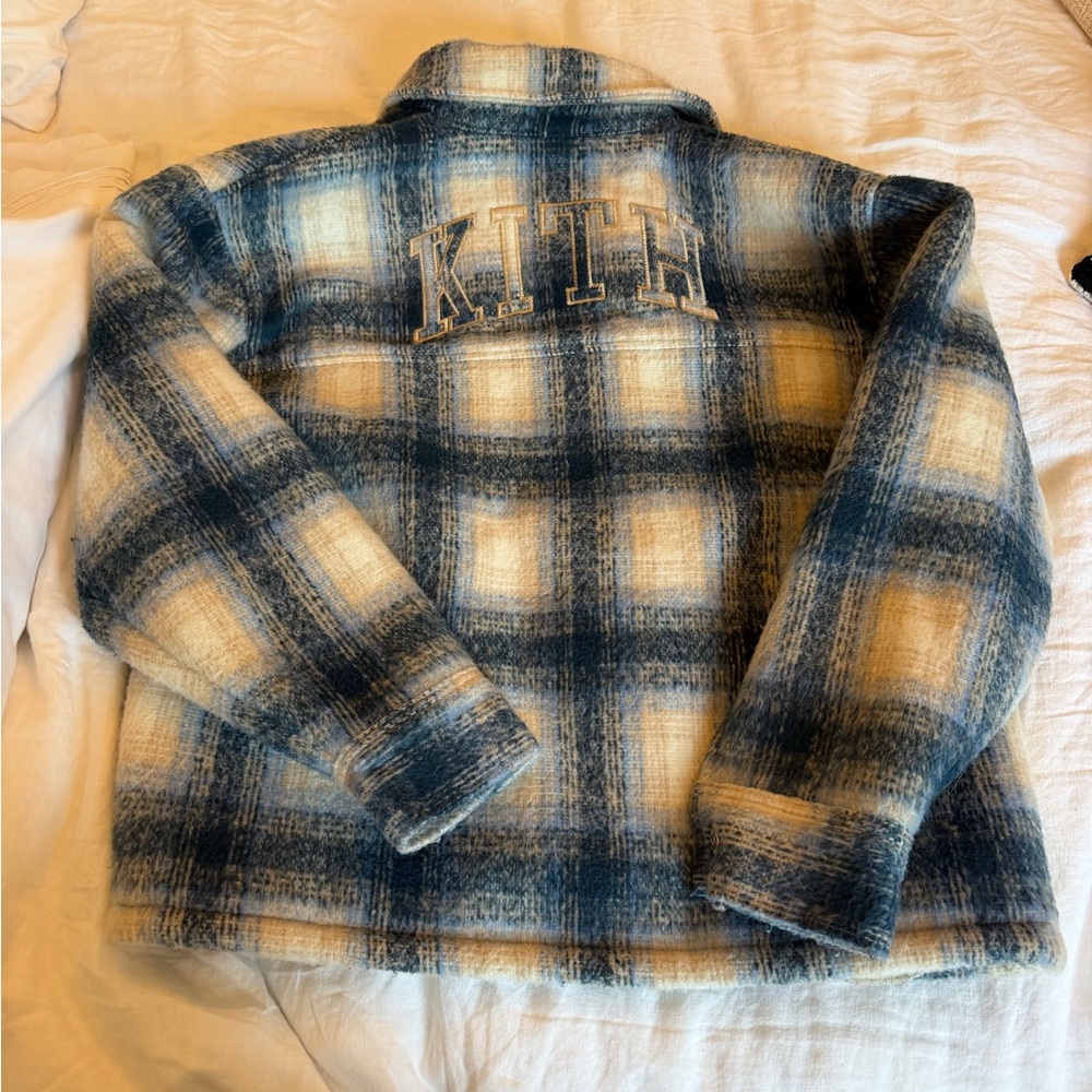 Kith Blue and Cream Plaid Kids Jacket with Embroidered Logo